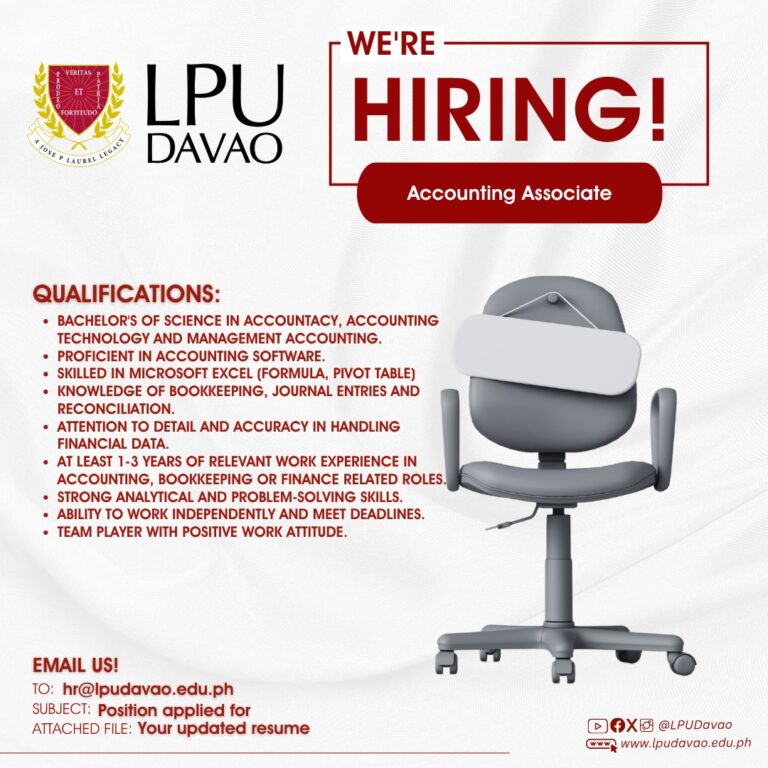 We Are Hiring – (1) Accounting Associate