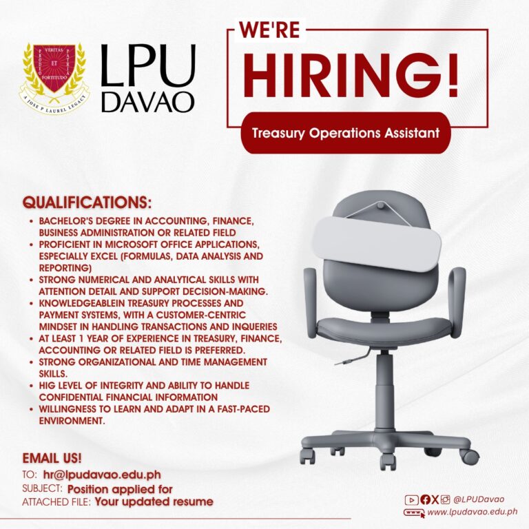 We Are Hiring – (1) Treasury Operation Assistant