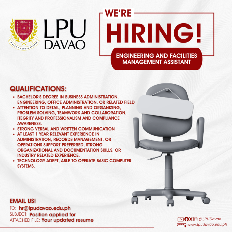 We are Hiring- (1) ENGINEERING AND FACILITIES MANAGEMENT ASSISTANT