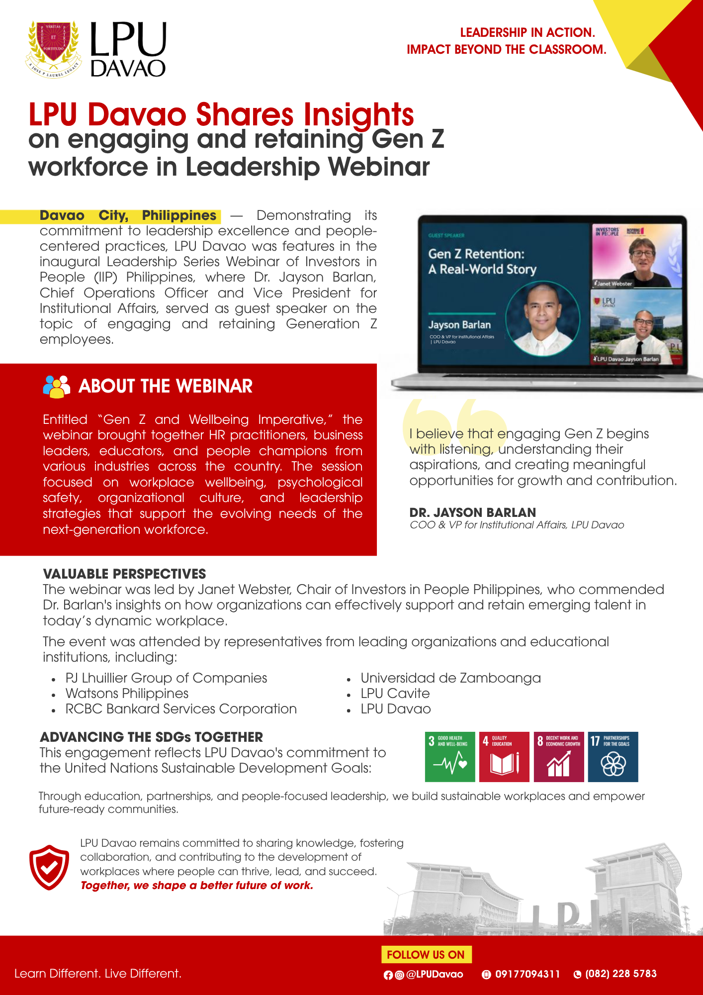 LPU Davao Shares Insights on engaging and retaining Gen Z workforce in International Leadership Webinar