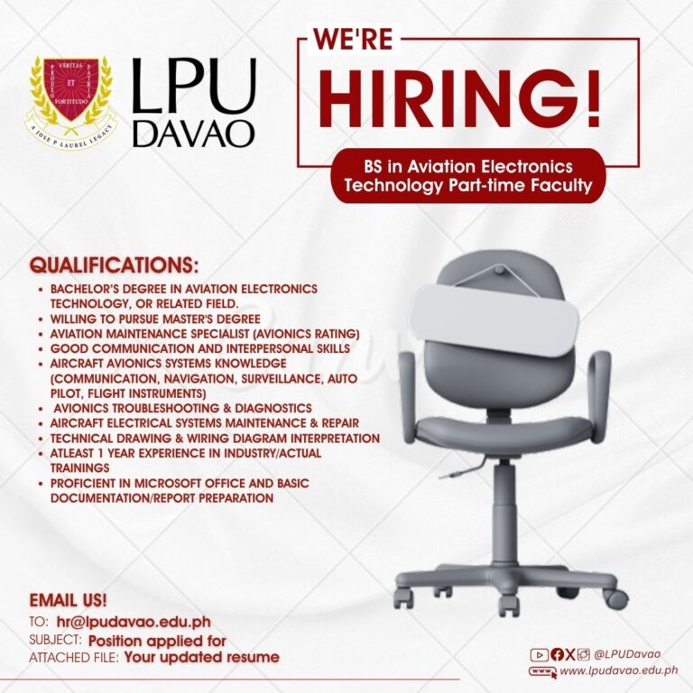We are Hiring – (1) BS in Aviation Electronics Technology Part-time Faculty